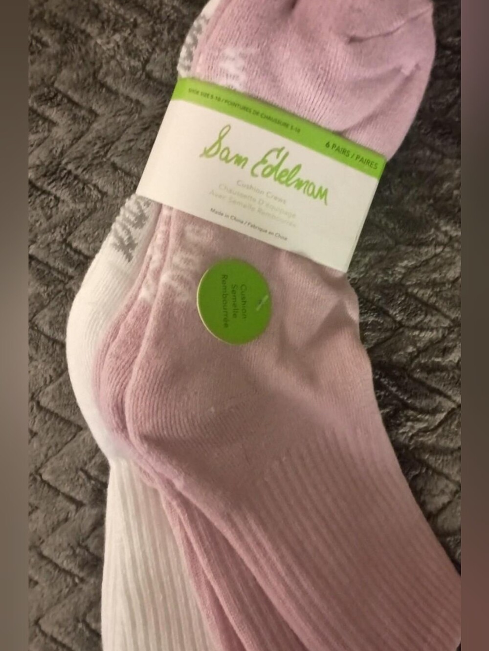 Sam Edelman CUSHION CREWS/3White & 3Pink 6 Pack Of Cushioned Socks for Women Sz